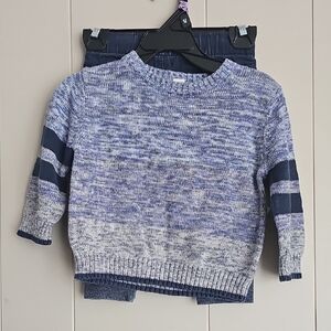 Cat & Jack Blue and Gray Striped Knit Sweater And Pant 2 Peice Outfit